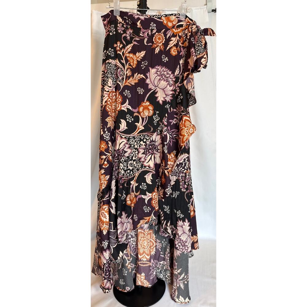 Anthropologie Maeve Ruffled Wrap Maxi Skirt Hi-Low Hem – Purple Floral – XS - Picture 2 of 9